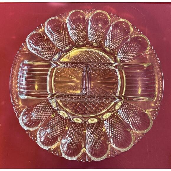 Vintage Clear Depression Glass Deviled Egg Plate Elegant Serving Tray -11'' - Picture 1 of 4